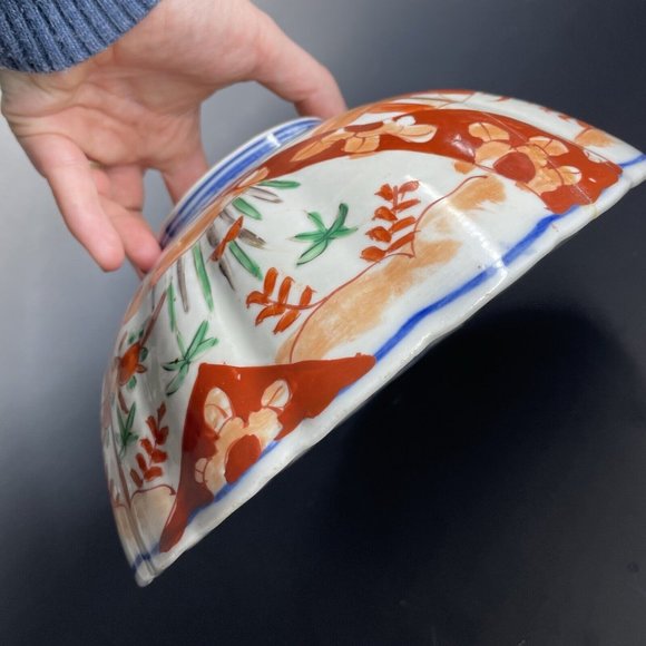 Antique 19th C. Meiji Era Japanese Porcelain Imari Bowl Scalloped Hand Painted - Picture 12 of 16